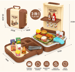3-in-1 fast food play set with dimensions and features on a white background
