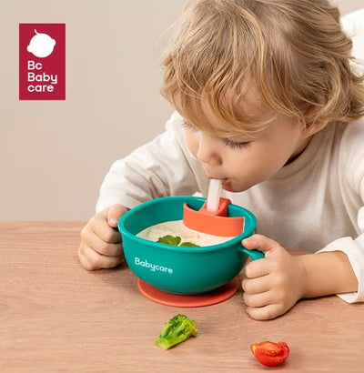 3-in-1 Baby Feeding Snack Soup Bowl with Straw Infant Learning Dish