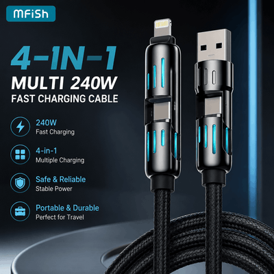 4-in-1 multi USB charging cable for simultaneous fast power delivery.