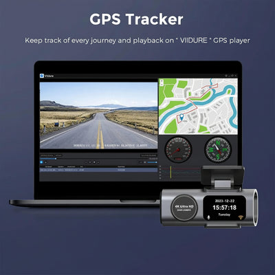 GPS tracker with laptop displaying a road and map, on a dark blue background at Aezoon