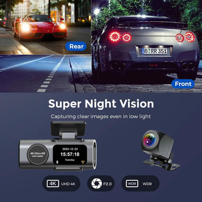 4K Ultra HD Smart Car Dash Camera (Front & Rear)