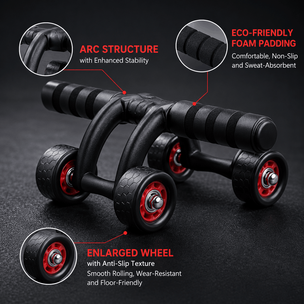 Ab roller with features highlighted on a dark background