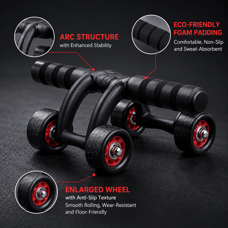 Ab roller with features highlighted on a dark background