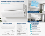 Adjustable air conditioner shield with product details and benefits