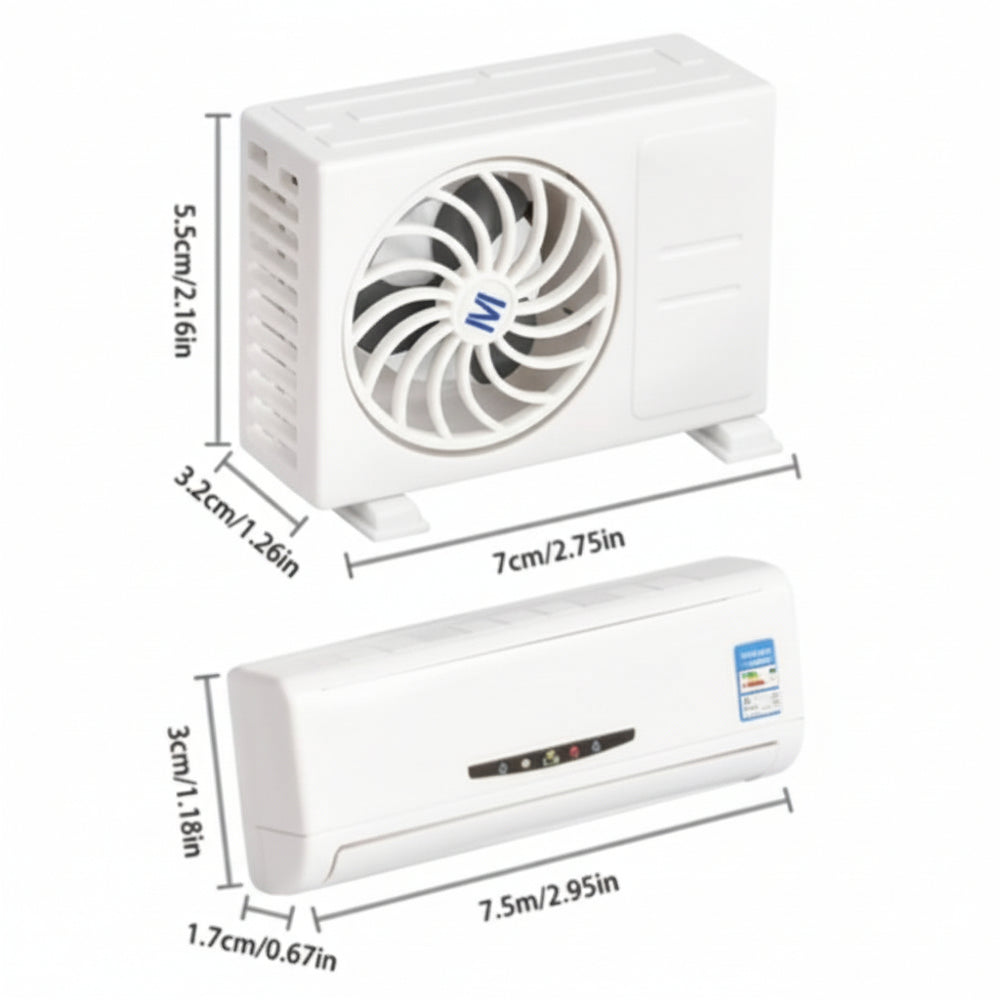 Air conditioner with dimensions labeled on a white background At Aezoon