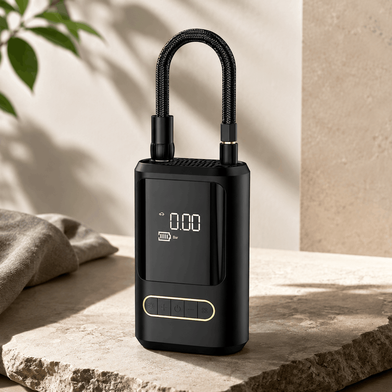 Black digital lock on a stone surface with a neutral background