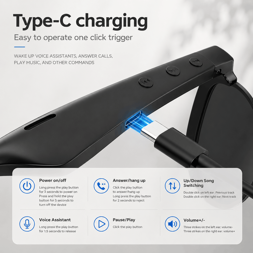 Black electronic device with Type-C charging feature and user interface on a gray background