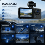Car dash cam with features displayed on a screen