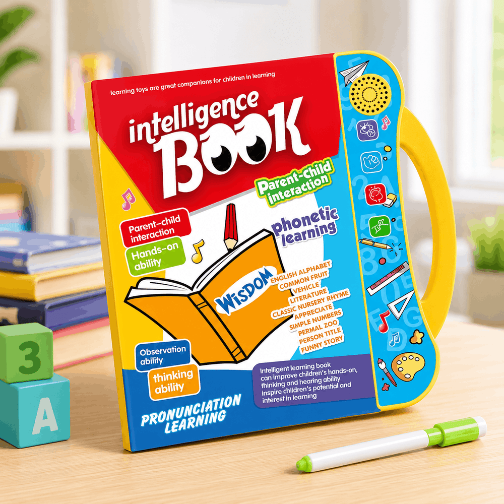 Children's educational book with colorful cover on a wooden surface