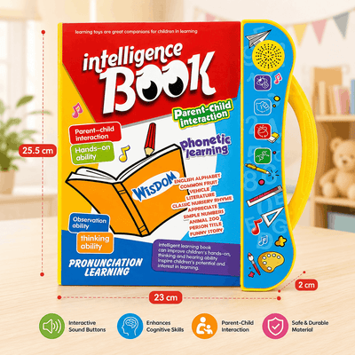 Children's educational book with colorful design and text on a wooden surface