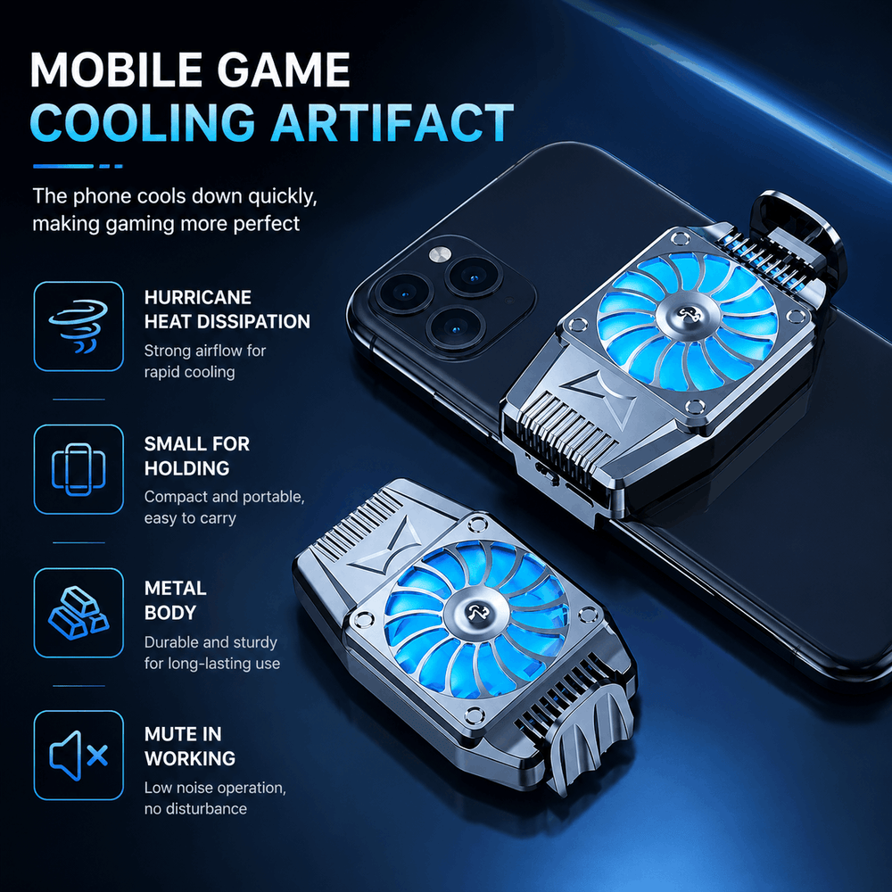 Compact mobile game cooling artifact cell phone fan with metal body and low-noise heat dissipation