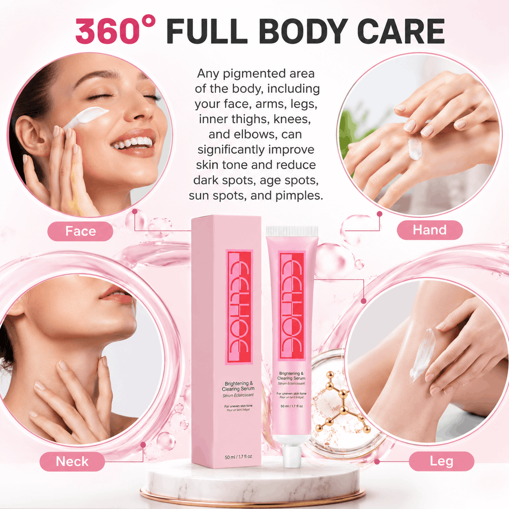 Cosmetic product packaging with application examples on a white background