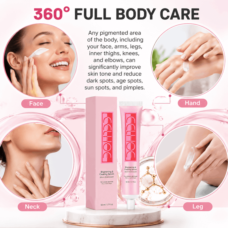 Cosmetic product packaging with application examples on a white background