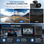 Dashboard camera with HDR brightness correction and reversing image assist features.