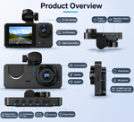 Diagram of a car dashboard camera with labeled parts on a light blue background