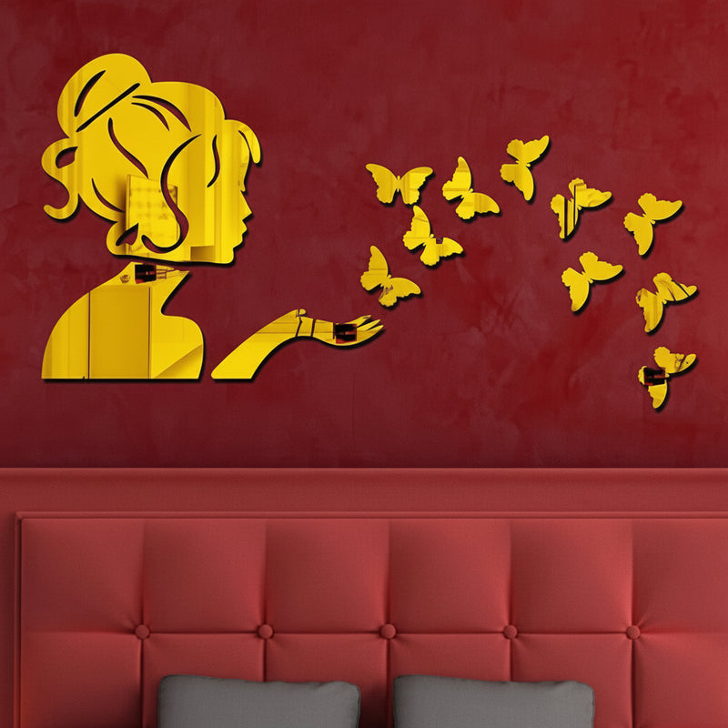 Elegant 3D acrylic angel fairy with butterfly decorative mirror for modern living room wall art at Aezoon.