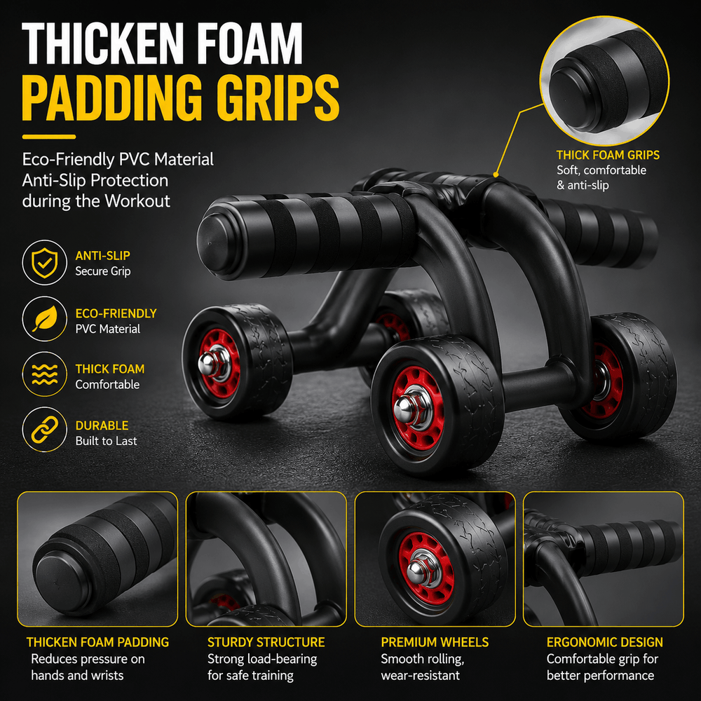 Fitness equipment with thick foam padding grips on a dark background