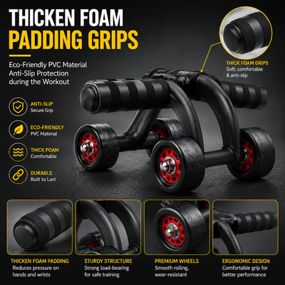 Fitness equipment with thick foam padding grips on a dark background