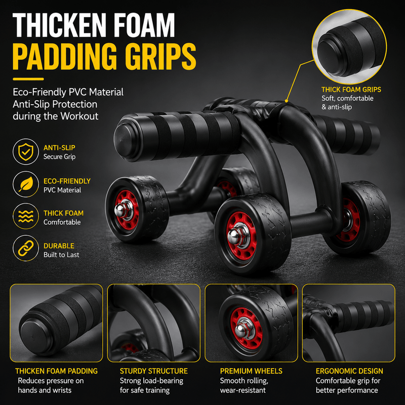 Fitness equipment with thick foam padding grips on a dark background
