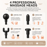 Four massage heads with descriptions and usage areas on a white background