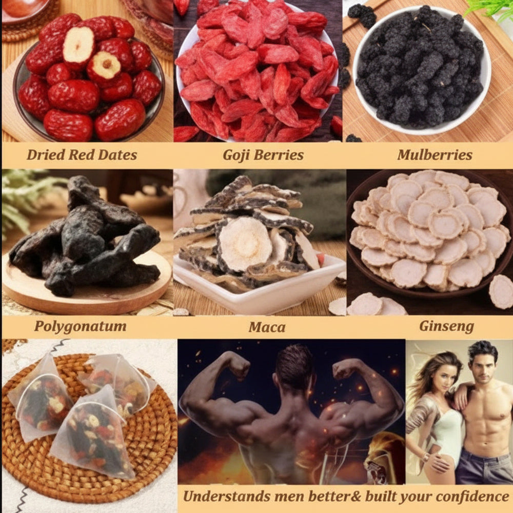 Ginseng Five Treasure Tea with authentic herbal roots for natural energy and stamina boost at Aezoon.