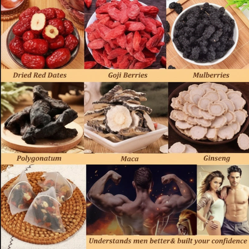 Ginseng Five Treasure Tea with authentic herbal roots for natural energy and stamina boost at Aezoon.