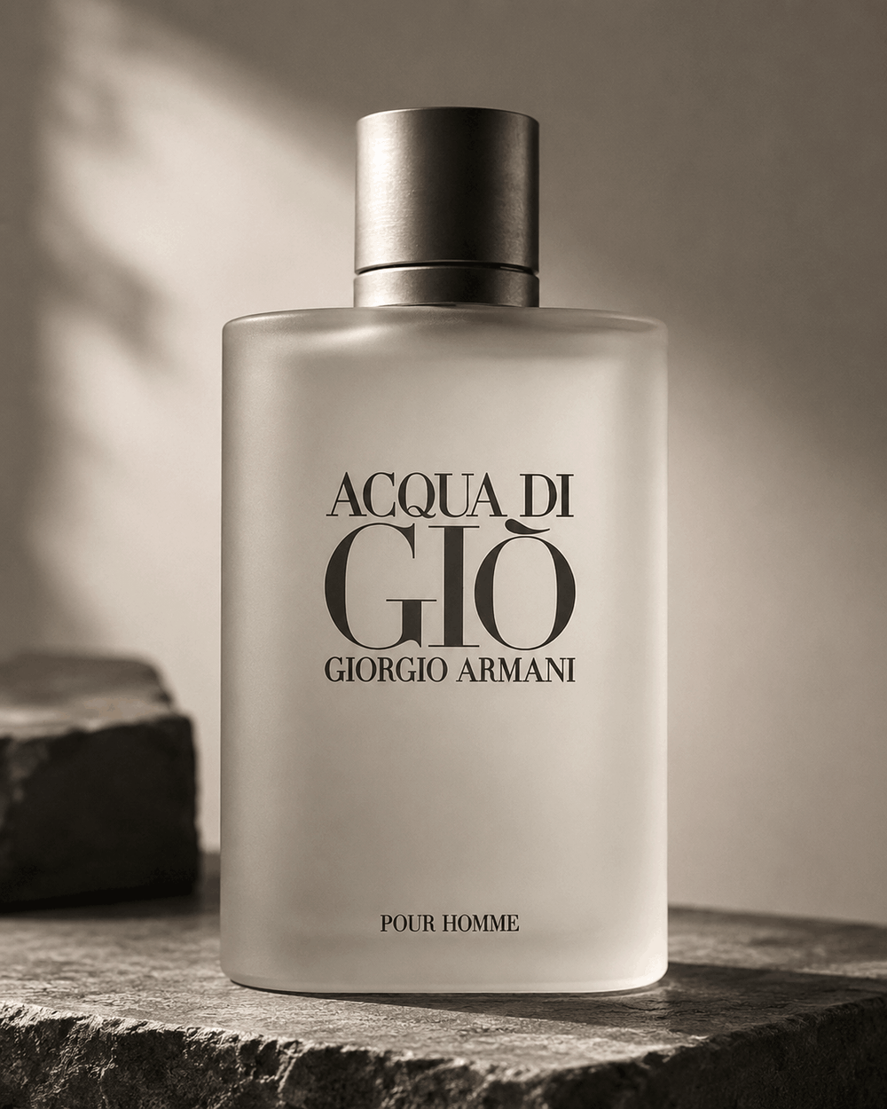 Giorgio Armani Acqua Di Giò Pour Homme fragrance in a frosted glass bottle with a minimalist silver cap