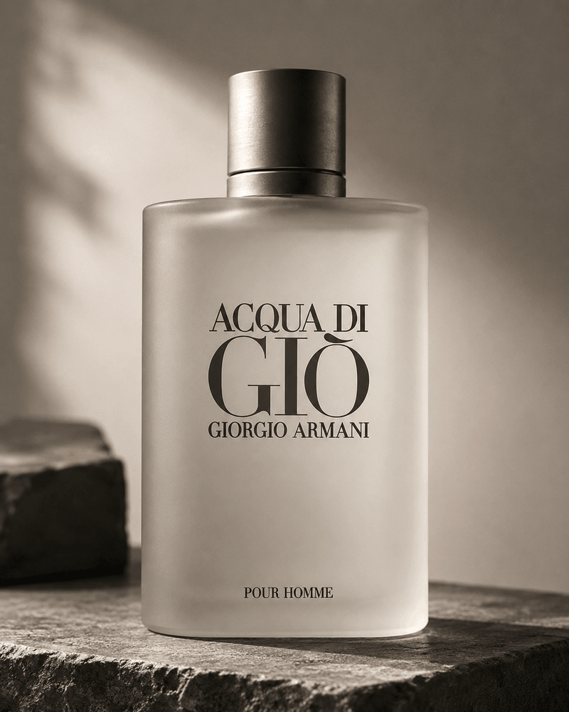 Giorgio Armani Acqua Di Giò Pour Homme fragrance in a frosted glass bottle with a minimalist silver cap
