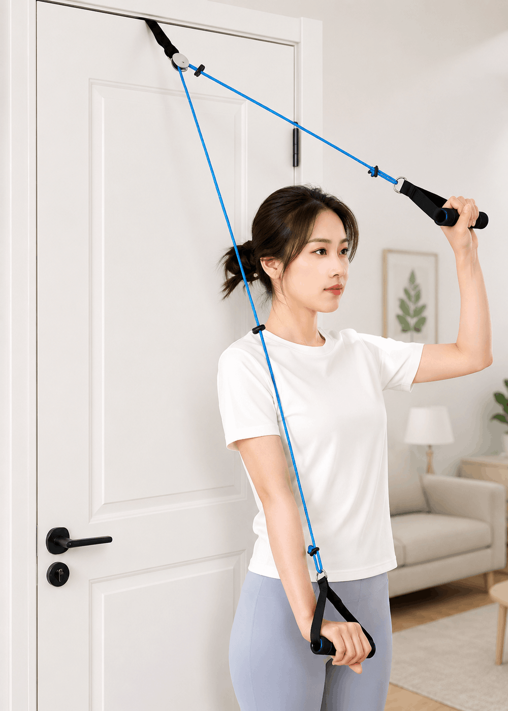 HSHBXD door mounted shoulder exercise pulley with adjustable rope and comfortable grip handles for home physical therapy