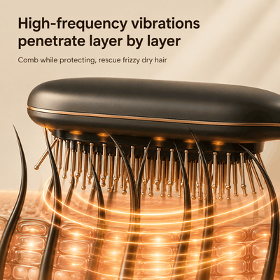 Hair comb with high-frequency vibrations technology on a beige background