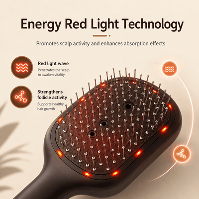 Hairbrush with red light technology on a beige background