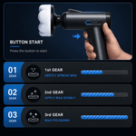 Handheld wax applicator with gear indicators on a dark background