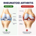 Healthy vs rheumatoid arthritis knee joint comparison diagram