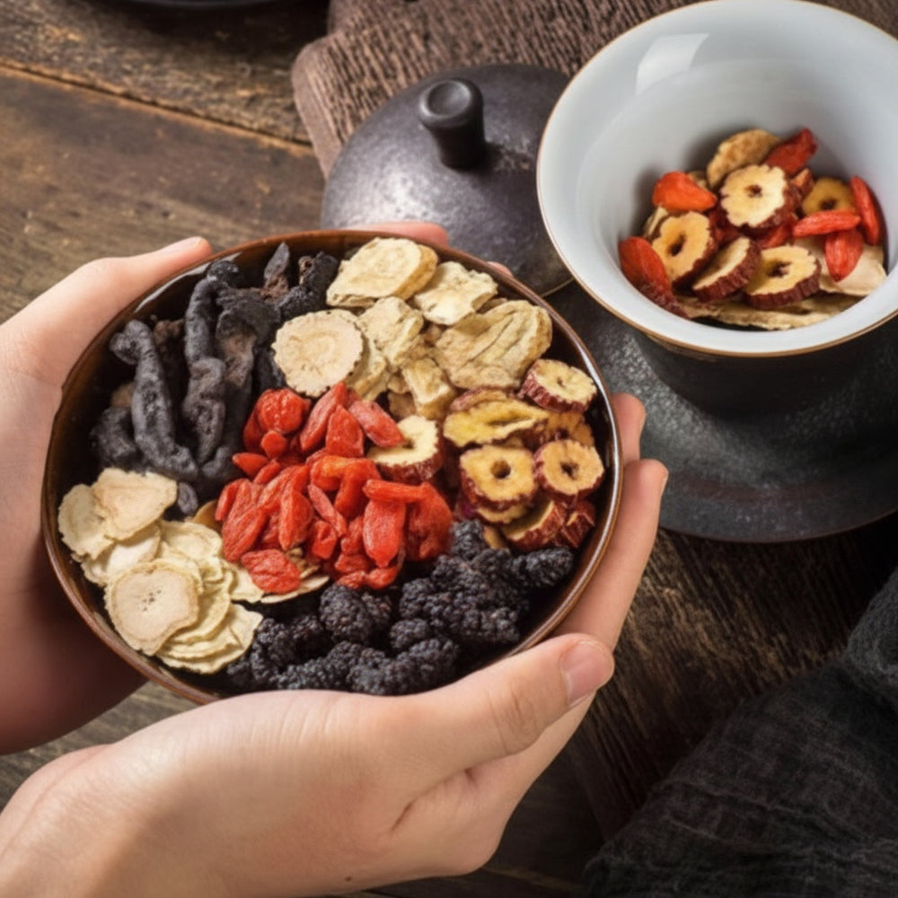 Herbal Ginseng Five Treasure Tea blend designed for male wellness and kidney health support at Aezoon.