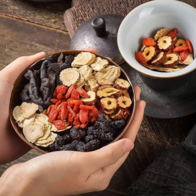 Herbal Ginseng Five Treasure Tea blend designed for male wellness and kidney health support at Aezoon.