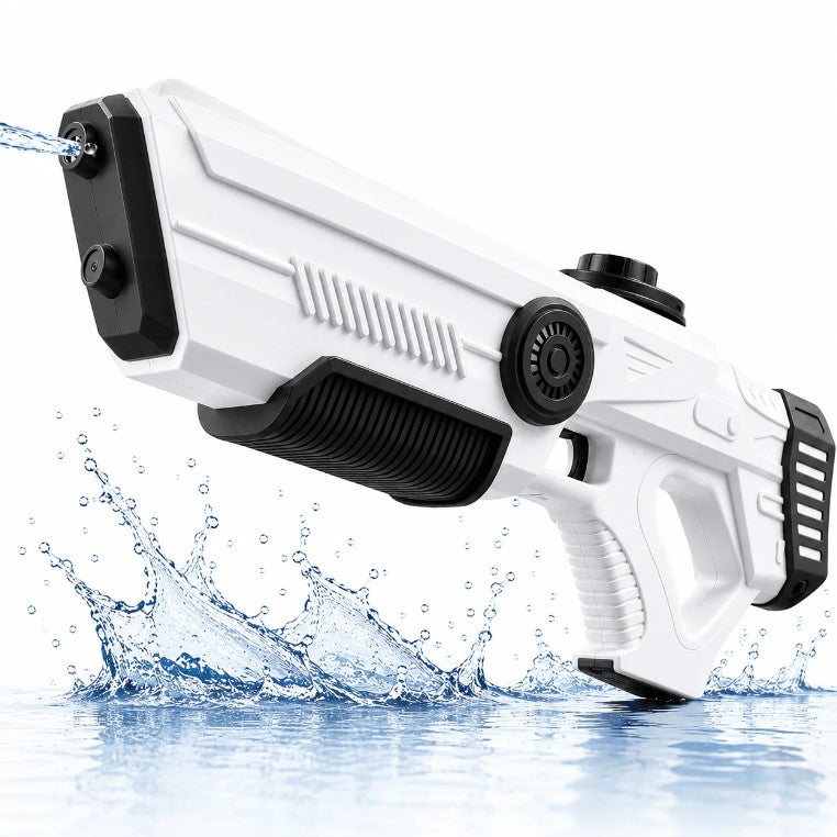 White and black pressure washer with water spraying, on a white background