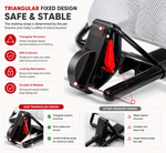 Infographic highlighting the triangular fixed design of a baby bouncer, emphasizing safety, stability, and a secure locking mechanism compared to ordinary designs