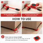 Instructions on how to use a furniture lifting tool with step-by-step images and text.
