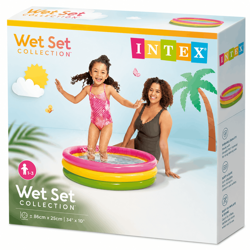 Intex Wet Set Collection Inflatable Pool with vibrant rainbow design multi-color rings for backyard outdoor play