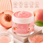 Peach Extract Fruit Acid Exfoliating Face Gel Cream in a clear jar with a pink label, featuring a peach illustration.