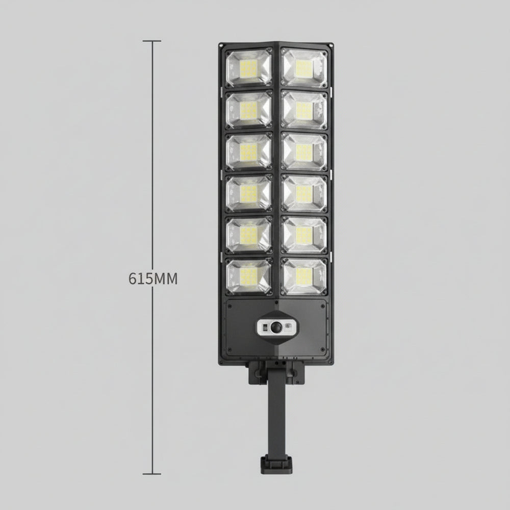 LED street light with measurement details on a gray background At Aezoon