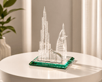 Model of Dubai landmarks on a table with a neutral background