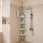 Multi-function corner shelf with 4-tier adjustable storage and tension pole for bathroom organization - thumbnail 1