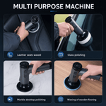 Multi-purpose machine being used on leather seats, glass, marble, and wooden flooring.
