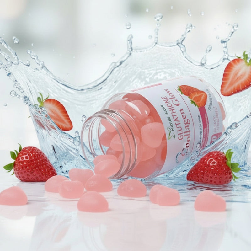 Nature Glow glutathione collagen glow gummies for skin brightening and a radiant complexion at Aezoon.