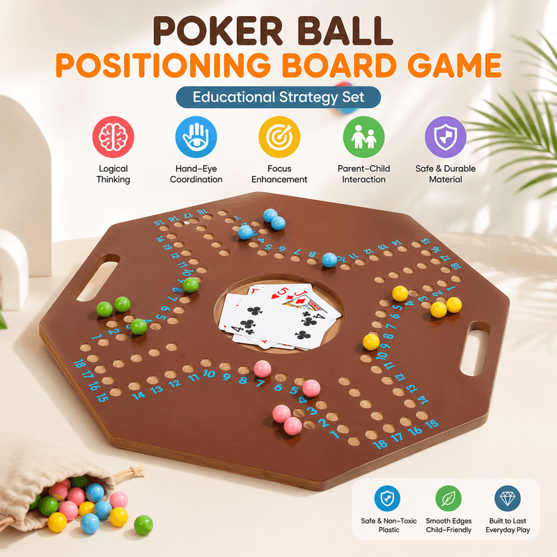 Poker Ball Positioning Board Game with colorful balls and a numbered plastic board for children