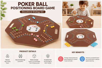 Poker Ball Positioning Board Game with educational strategy set, featuring a child playing with the game.