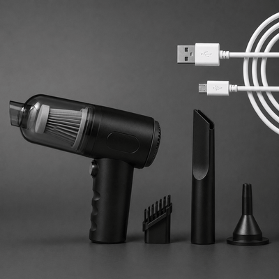 Portable car handheld vacuum cleaner with dual attachments including long flat nozzle and brush head