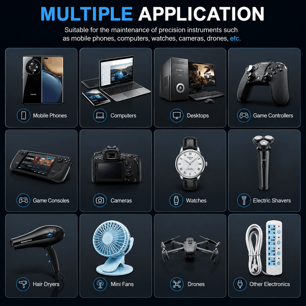 Precision tool applications for electronics, including phones, computers, cameras, and drones
