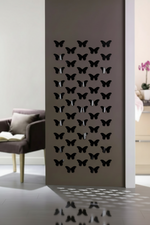 Reflective silver 3D acrylic butterfly mirrors in a pack of 40 for modern interior wall design at Aezoon.